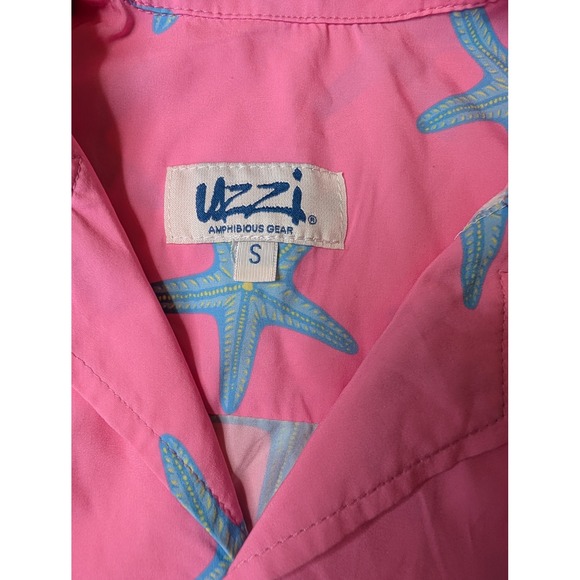 Uzzi Amphibious Gear Mens S Neon Pink Blue Starfish Button Up Camp Shirt HPS07 - Picture 3 of 7